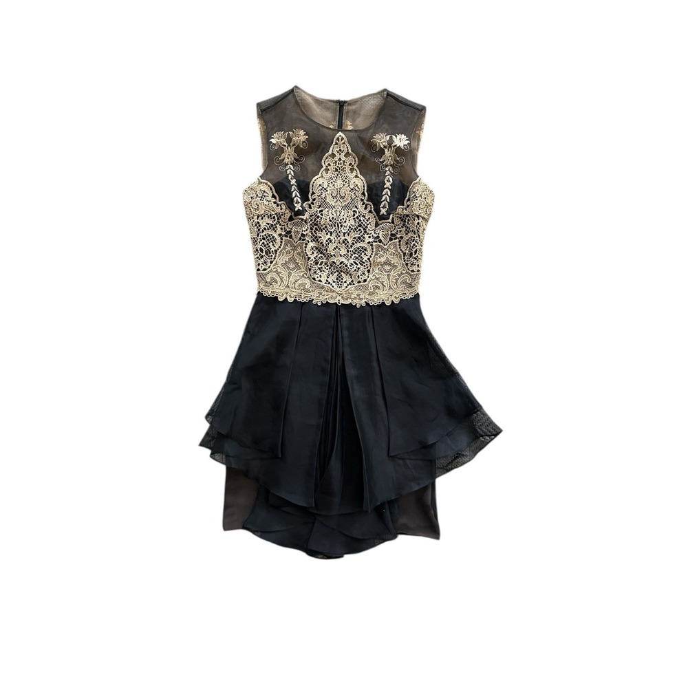 NWT Marchesa Notte Embroidered‎ Dress Gold Black Ethereal Fairy Party Cocktail 4
